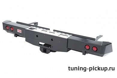 Бампер задний с площадкой под лебедку, фонарями и квадратом под фаркоп Toyota Hilux 2015, 2016, 2017, 2018, 2019, 2020, 2021, 2022, 2023 годов