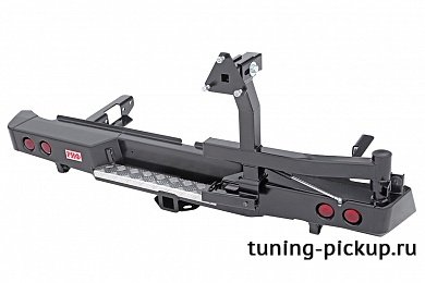 Бампер задний с квадратом под фаркоп, креплением запасного колеса и фонарями Toyota Hilux 2015, 2016, 2017, 2018, 2019, 2020, 2021, 2022, 2023 годов