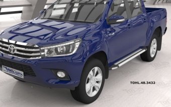 Пороги алюминиевые (Brillant) (серебро) Toyota Hilux 2015, 2016, 2017, 2018 годов