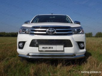 Защита переднего бампера, нижняя (двойная) 76,1/60,3 мм. Toyota Hilux 2015, 2016, 2017, 2018 годов