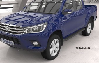 Пороги алюминиевые (Sapphire Black ) Toyota Hilux 2015, 2016, 2017, 2018 годов