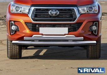 Защита переднего бампера d76+d57 Exclusive 2018- Toyota Hilux 2015, 2016, 2017, 2018 годов