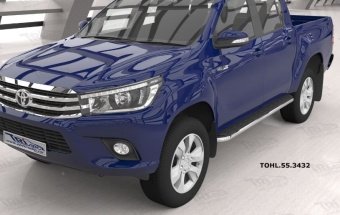 Пороги алюминиевые (Ring) Toyota Hilux 2015, 2016, 2017, 2018 годов